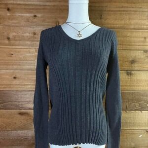 Y2K Women's Grey ribbed V-neck sweater